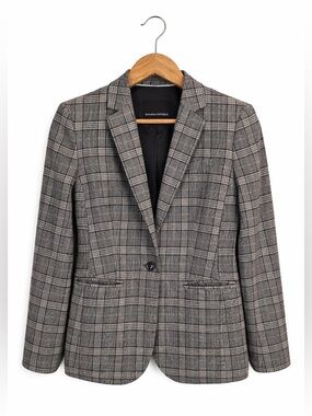 Banana Republic Wool Blend Glen Plaid Blazer Jacket 2 Tailored Classic Check
